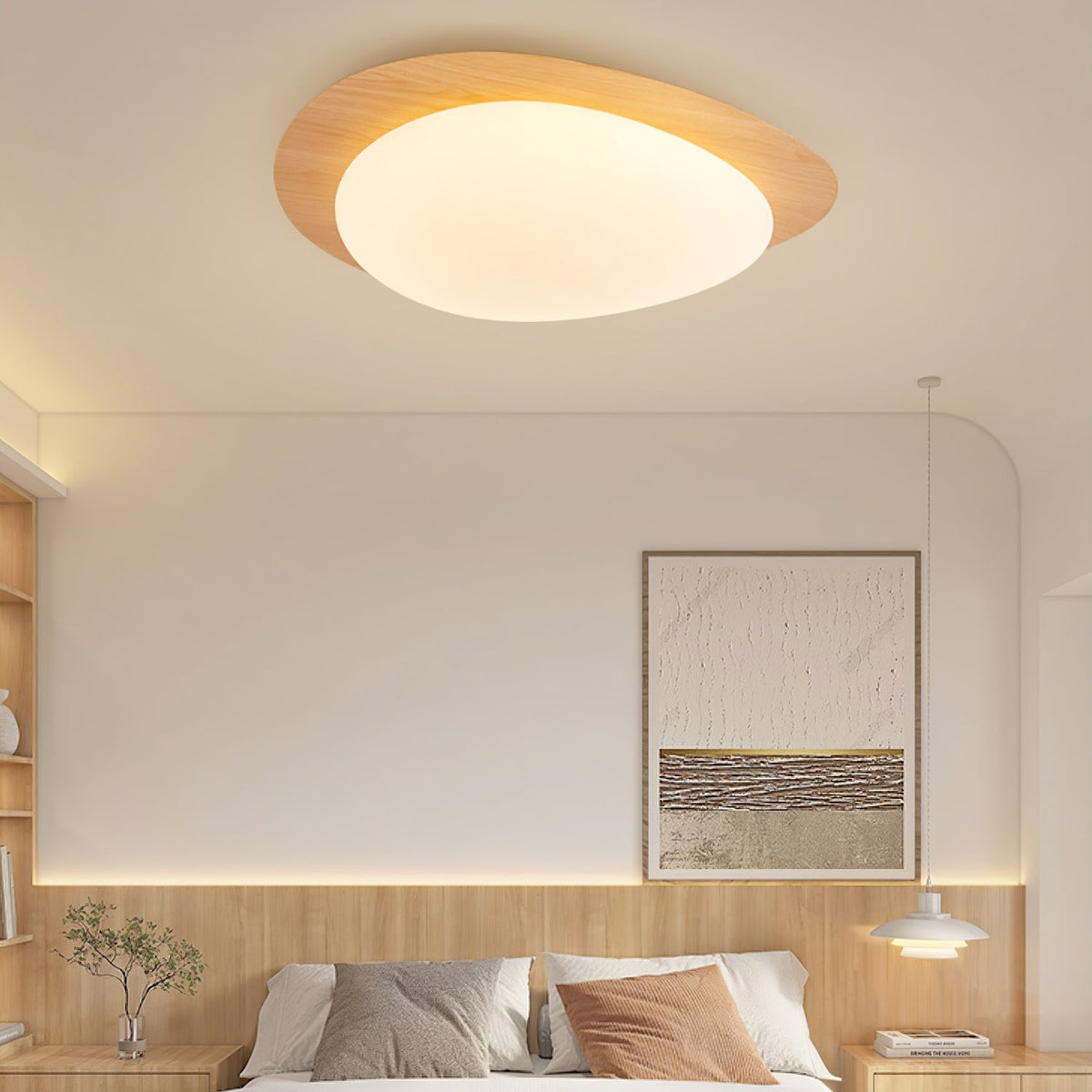Deckenleuchte im organischen Kieseldesign mit Holzoptik, LED, Acryl und warmem Licht für Wohnzimmer und Esszimmer | Sansoti