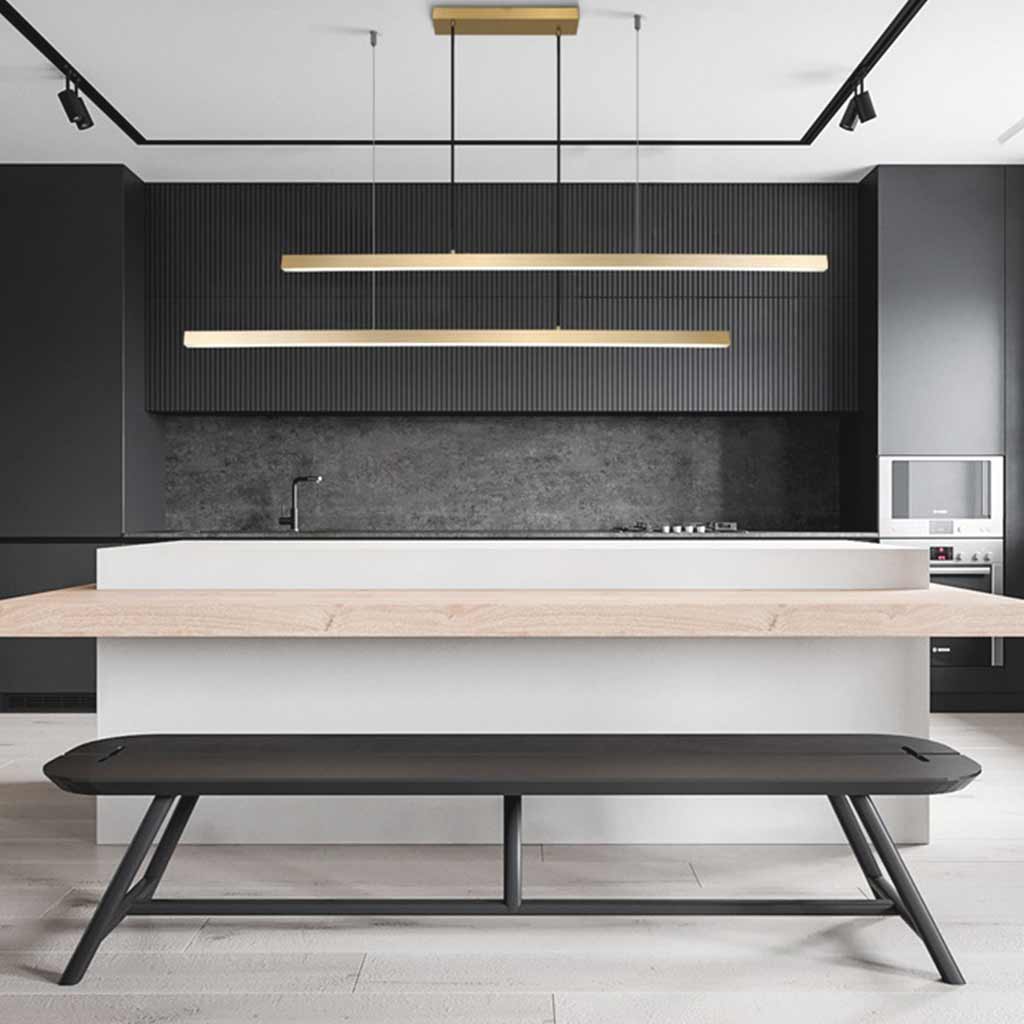 Pendant Light Brass Linear Dimmable LED, Black / Gold