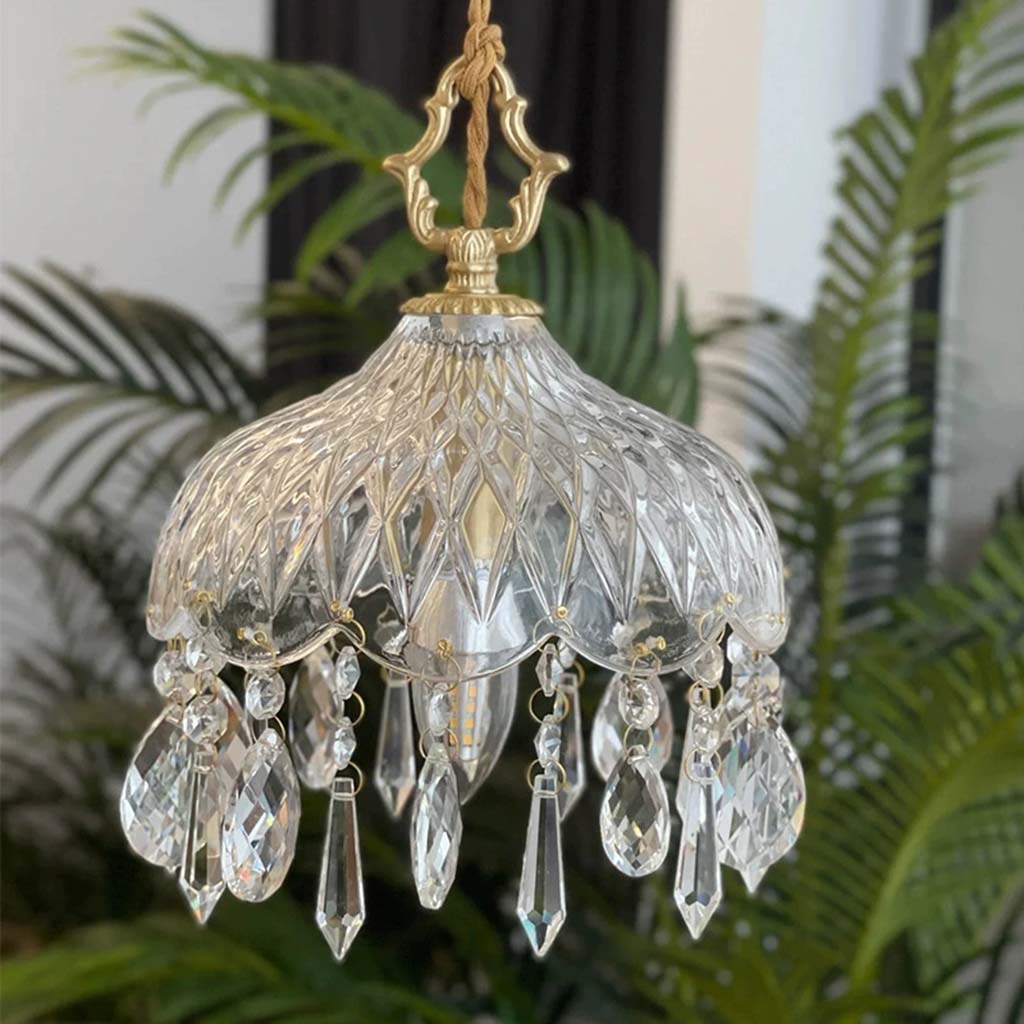 Crystal Pendant Light with Brass Fitting and Ribbed Glass for Dining Room Living Room Bedroom Ambient Lighting | Sansoti