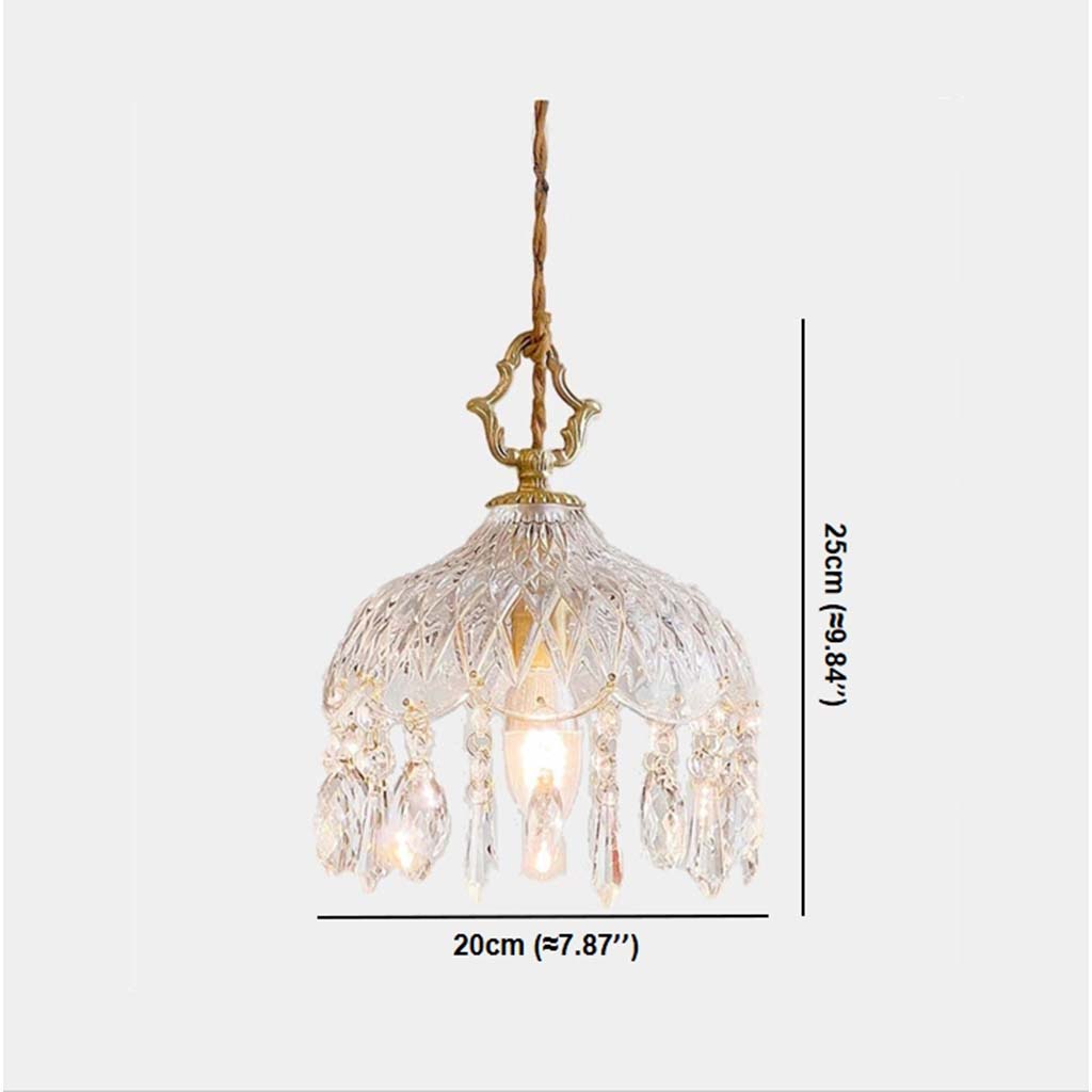 Crystal Pendant Light with Brass Fitting and Ribbed Glass for Dining Room Living Room Bedroom Ambient Lighting | Sansoti