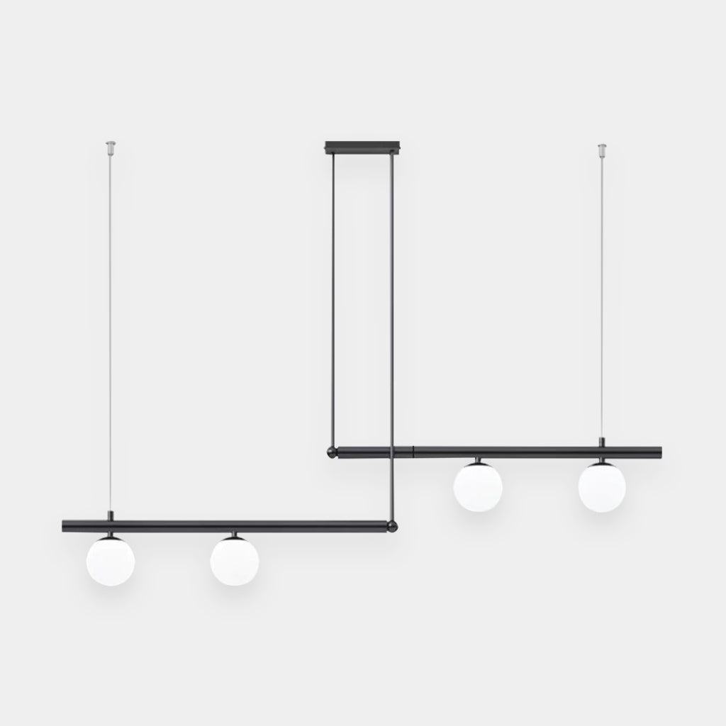 Lineare Hängelampe aus Metall und Glas, Schwarz und Gold, mehrere Lichtquellen, Esstisch, Wohnzimmer, Kücheninsel, LED, modern | Sansoti