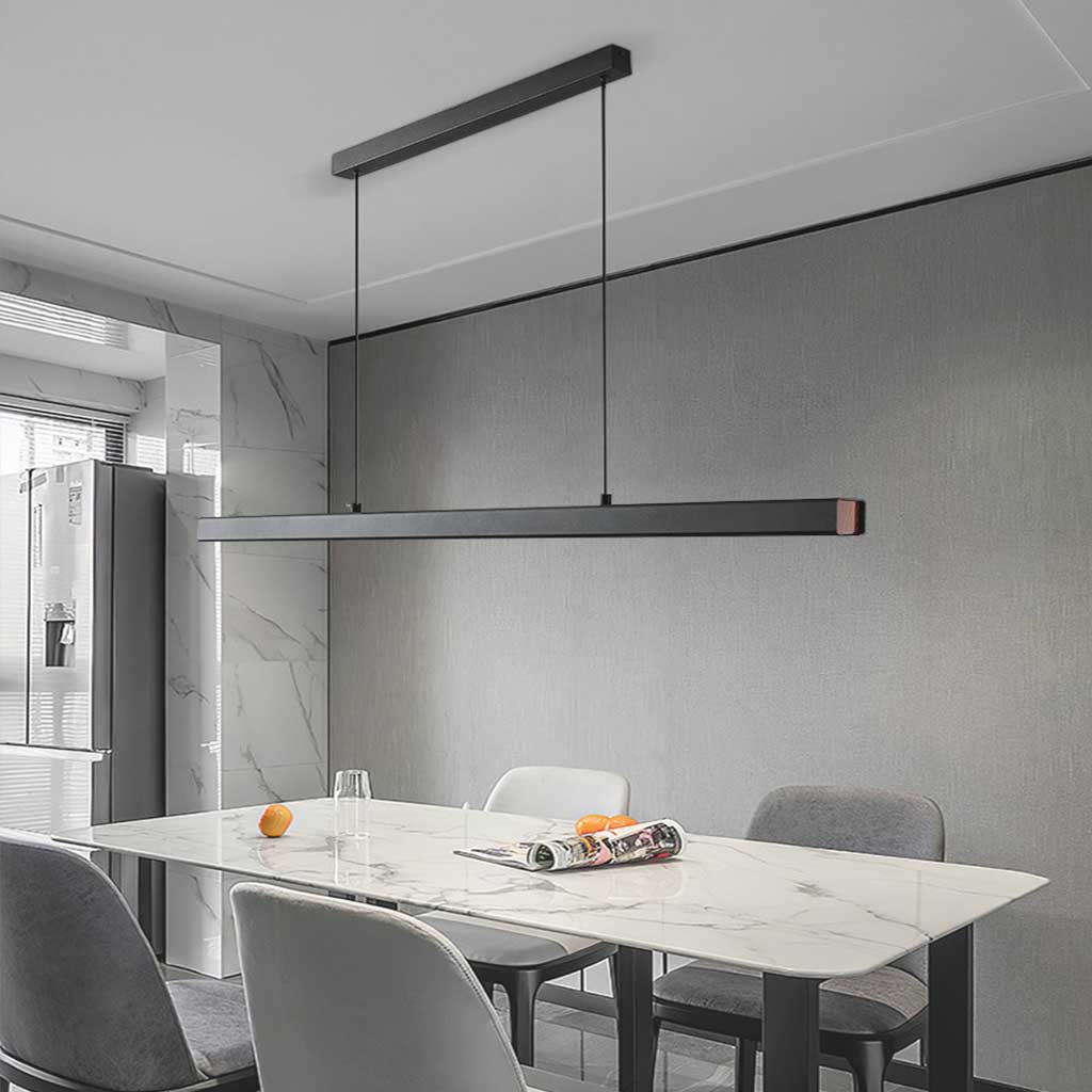 Suspension linéaire en aluminium avec LED à intensité variable, au design moderne et minimaliste, noire et blanche, pour salle à manger et salon | Sansoti