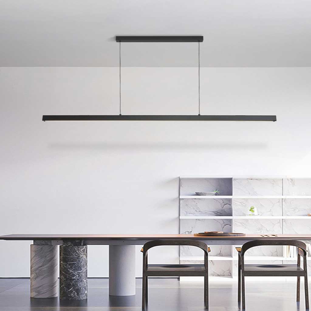 Suspension linéaire en aluminium avec LED à intensité variable, au design moderne et minimaliste, noire et blanche, pour salle à manger et salon | Sansoti