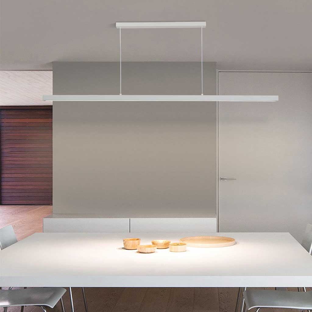 Suspension linéaire en aluminium avec LED à intensité variable, au design moderne et minimaliste, noire et blanche, pour salle à manger et salon | Sansoti