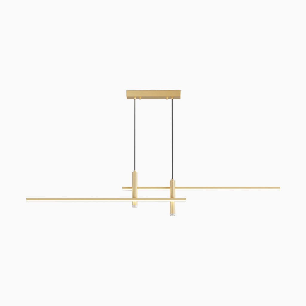 Suspension LED minimaliste avec spots, aluminium noir et doré, à intensité variable, télécommande, pour salle à manger | Sansoti
