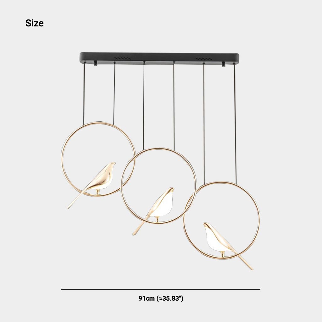 Suspension LED Pie noir et doré, lustre au motif d’oiseau moderne et décoratif pour salon et salle à manger | Sansoti