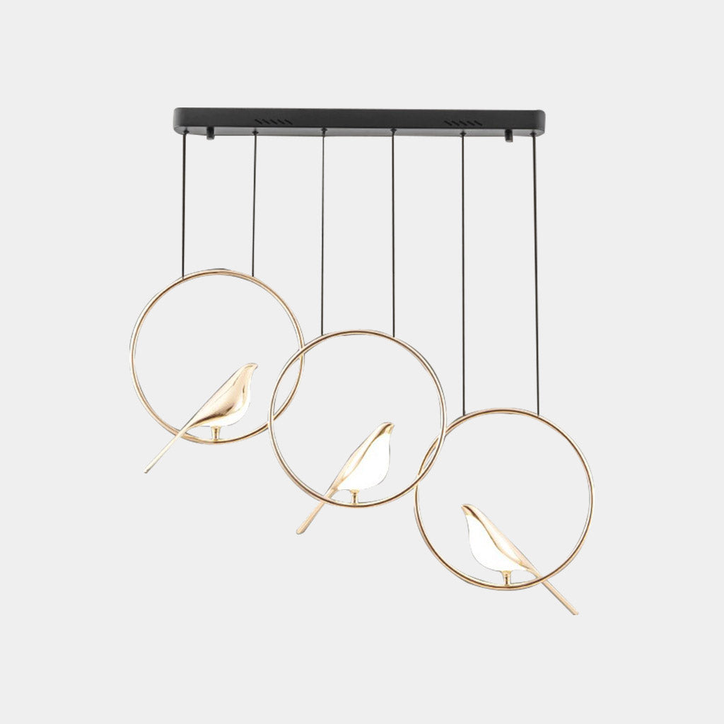 Suspension LED Pie noir et doré, lustre au motif d’oiseau moderne et décoratif pour salon et salle à manger | Sansoti