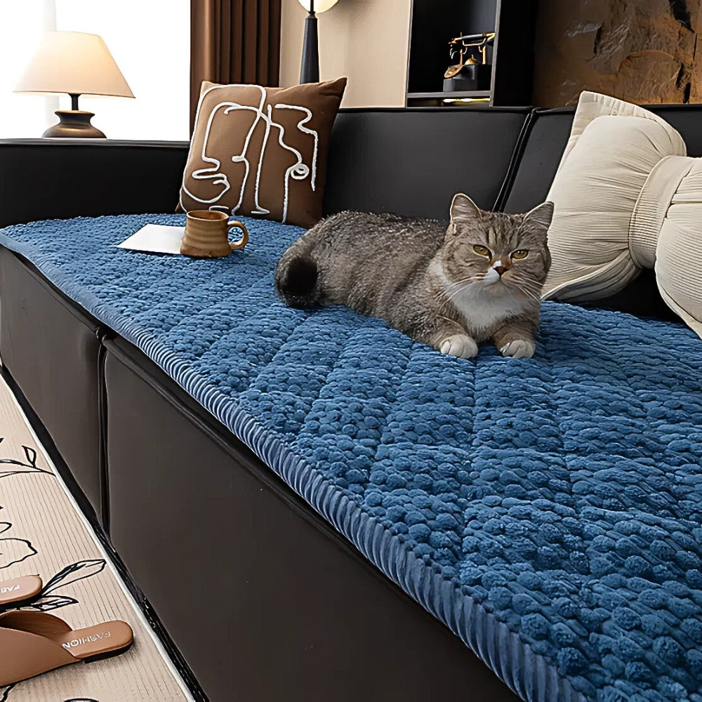 Premium Quilted Sofa Cover — Protects Against Pets, Scratches & Stains — Non-Slip Textured Design — Machine Washable — Soft Plush Fleece with Geometric Pattern — For Single, Double, Triple Seater Lounge Sofas | Sansoti