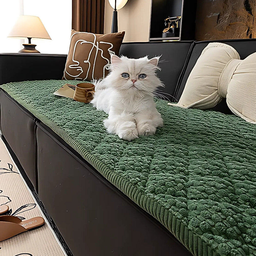 Premium Quilted Sofa Cover — Protects Against Pets, Scratches & Stains — Non-Slip Textured Design — Machine Washable — Soft Plush Fleece with Geometric Pattern — For Single, Double, Triple Seater Lounge Sofas | Sansoti