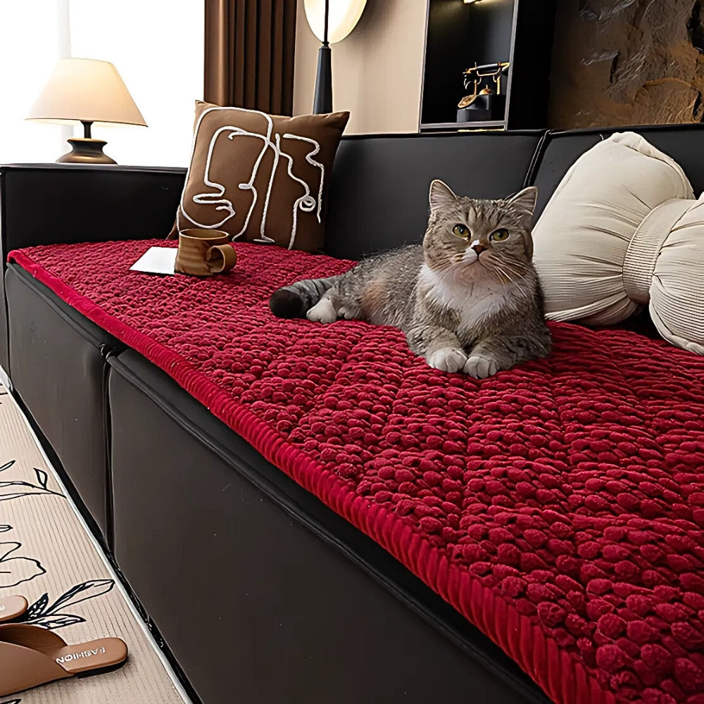 Premium Quilted Sofa Cover — Protects Against Pets, Scratches & Stains — Non-Slip Textured Design — Machine Washable — Soft Plush Fleece with Geometric Pattern — For Single, Double, Triple Seater Lounge Sofas | Sansoti