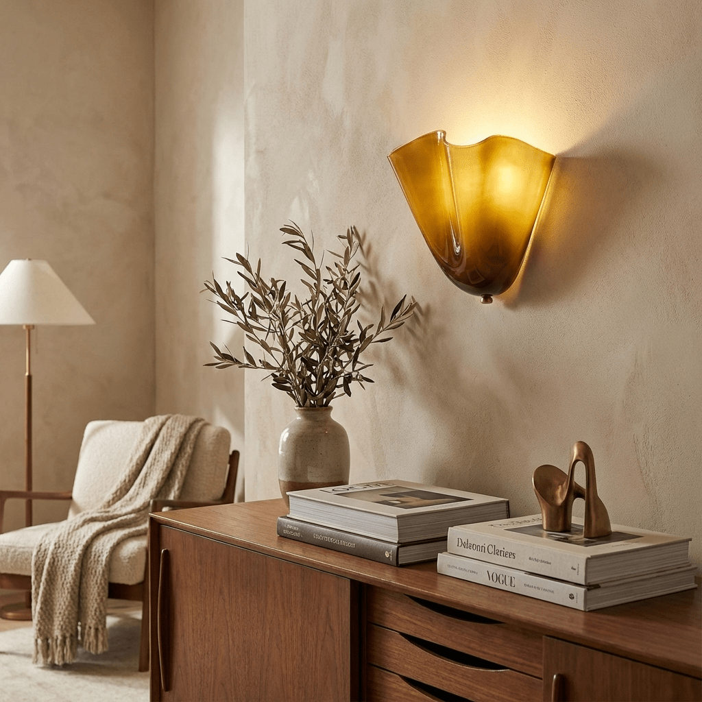 Petalia Wall Light — Sculptural Petal-Inspired Glass Wall Lighting with G9 Socket and Hardwired Installation (28 × 25 × 13 cm) | Sansoti