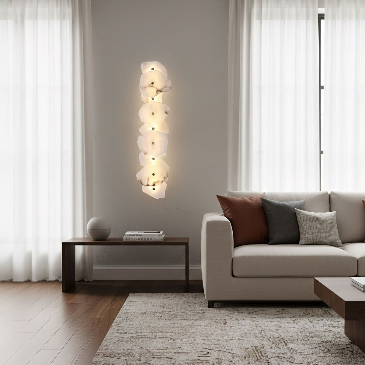 Alabaster wall lamp — Genuine natural stone with gold fixture — 1/3/5/7/9 light points | Sansoti