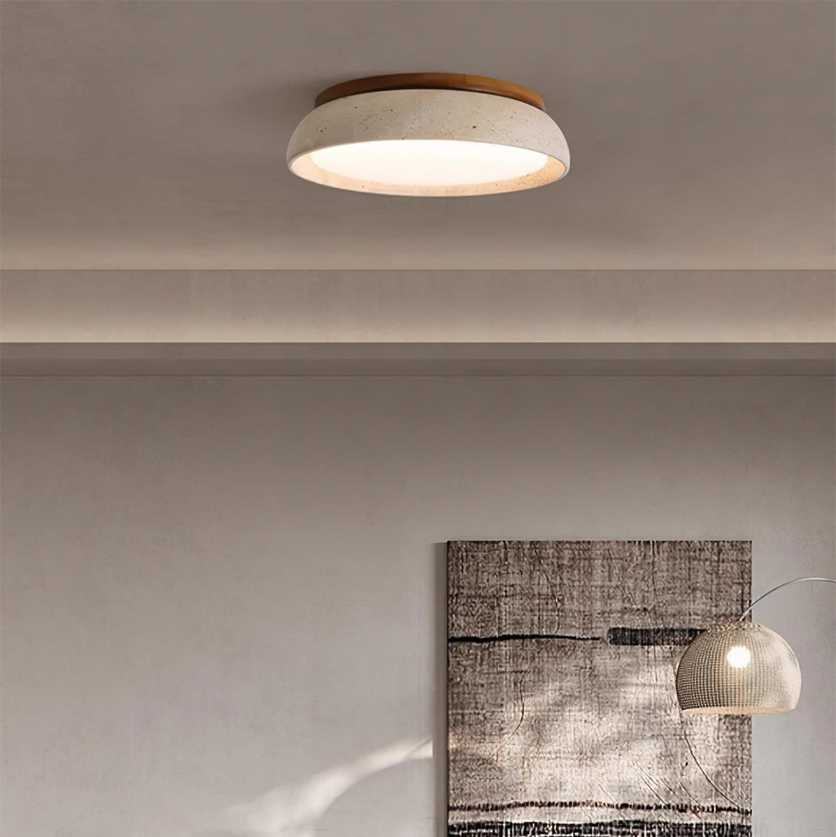Runde Travertin-Deckenleuchte aus Holz mit warmem Licht, modernes Design, Wohnzimmer, Esszimmer, Schlafzimmer, skandinavische Einrichtung | Sansoti
