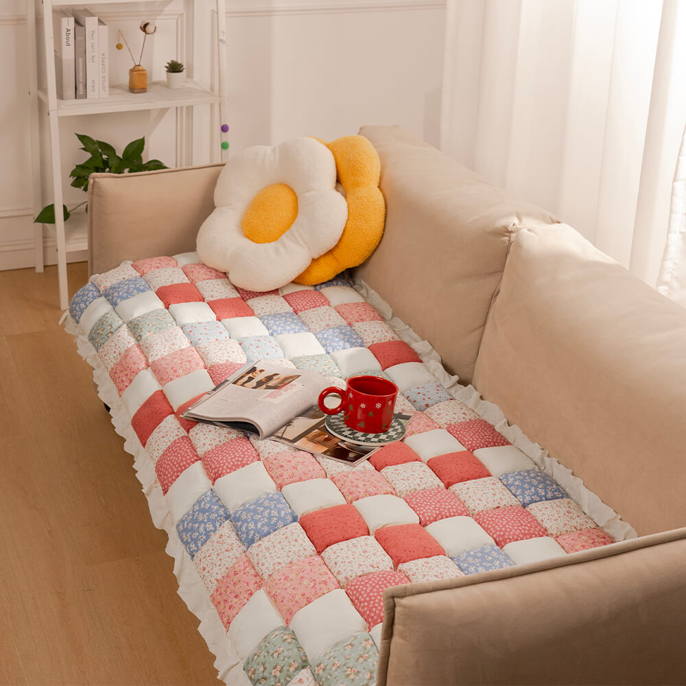 Cotton sofa cover with quilted protective layer 60x180cm non-slip furniture protector seat covers in various colors | Sansoti