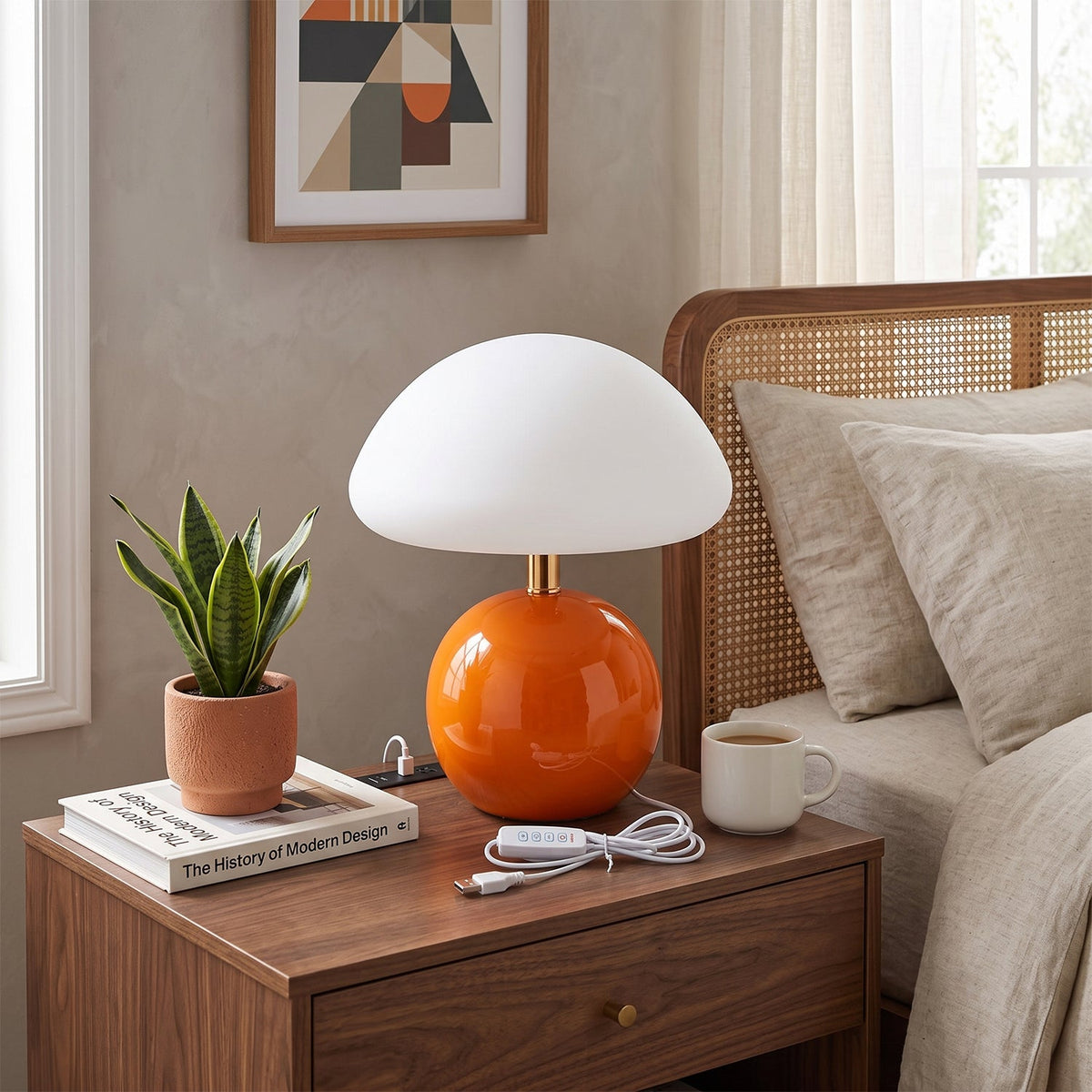 Ceramic Table Lamp with Rotomold Shade - Warm White LED 3000K - Ø 20 cm - Scandinavian Design Lamp | Sansoti