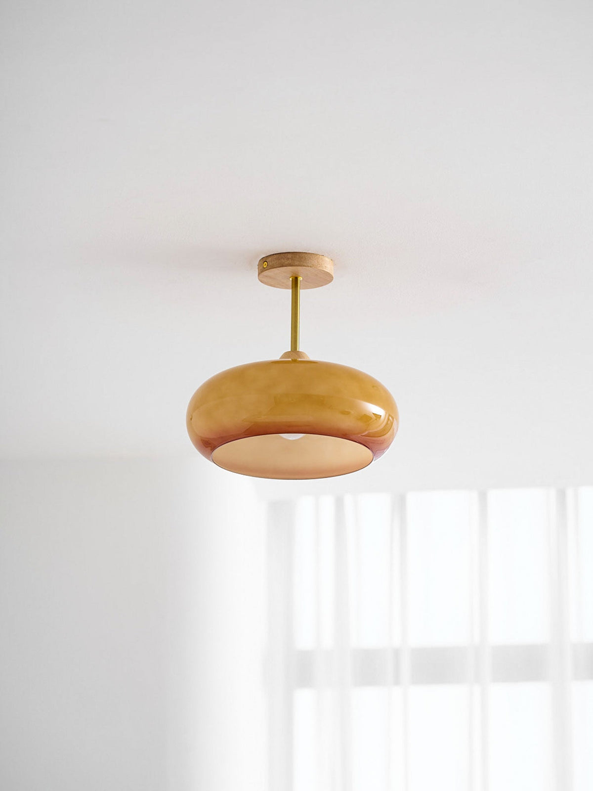 Deckenleuchte Glas Holz Weiß Orange Ø28cm Schlafzimmer Esszimmer Bauhaus Vintage Deckenlampe Mid-Century Retro Stimmungslicht | Sansoti