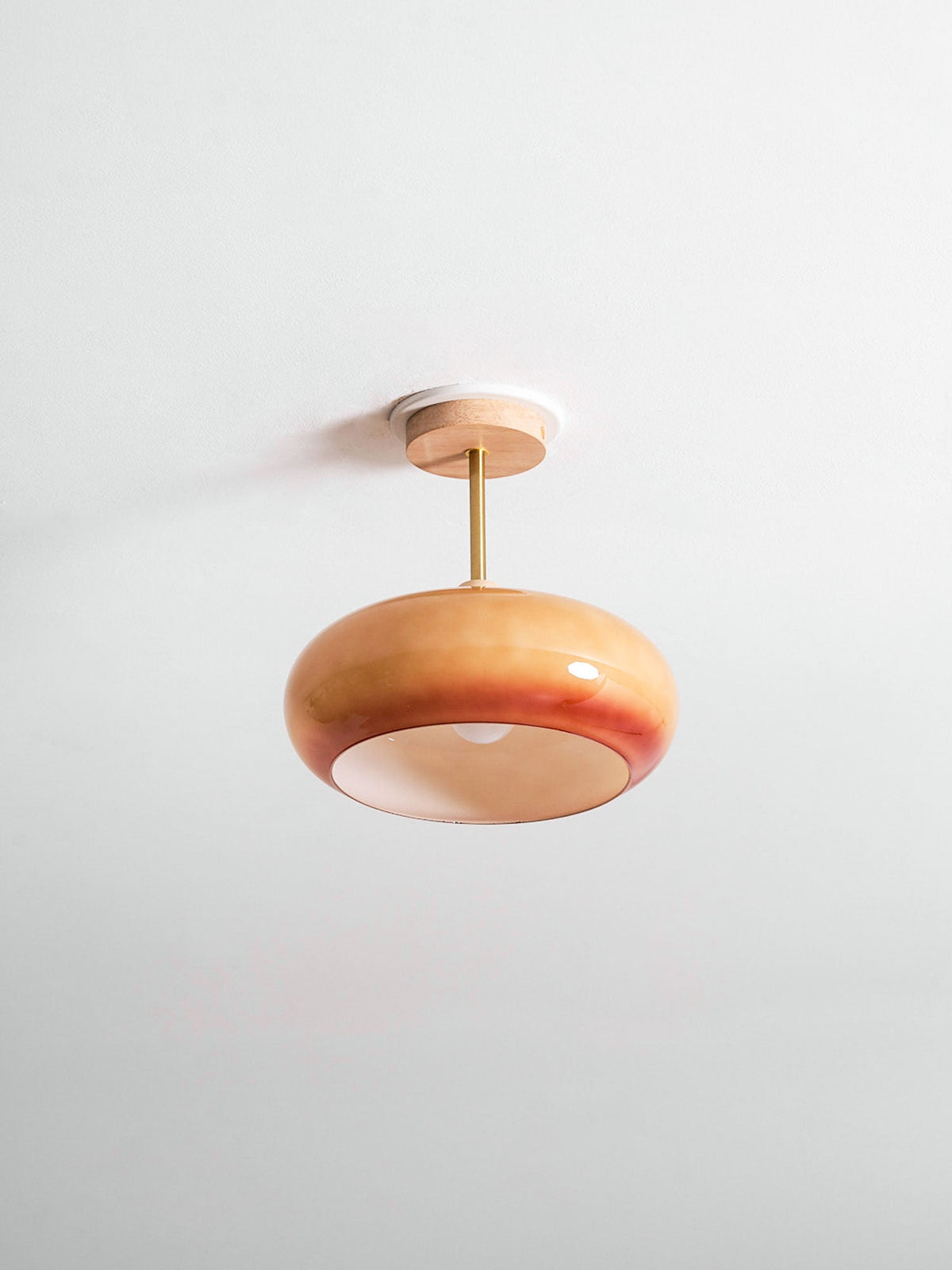 Deckenleuchte Glas Holz Weiß Orange Ø28cm Schlafzimmer Esszimmer Bauhaus Vintage Deckenlampe Mid-Century Retro Stimmungslicht | Sansoti
