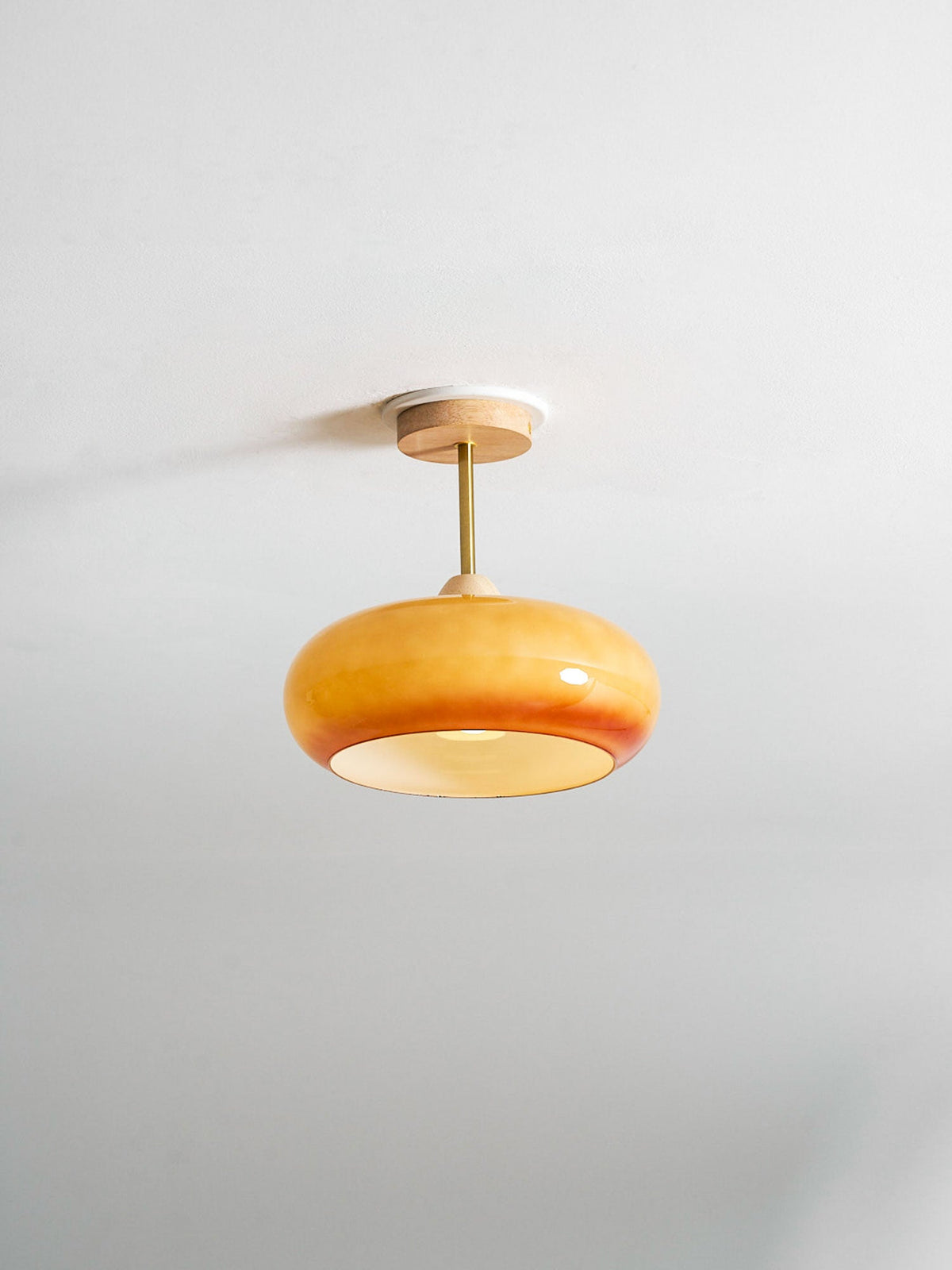 Deckenleuchte Glas Holz Weiß Orange Ø28cm Schlafzimmer Esszimmer Bauhaus Vintage Deckenlampe Mid-Century Retro Stimmungslicht | Sansoti