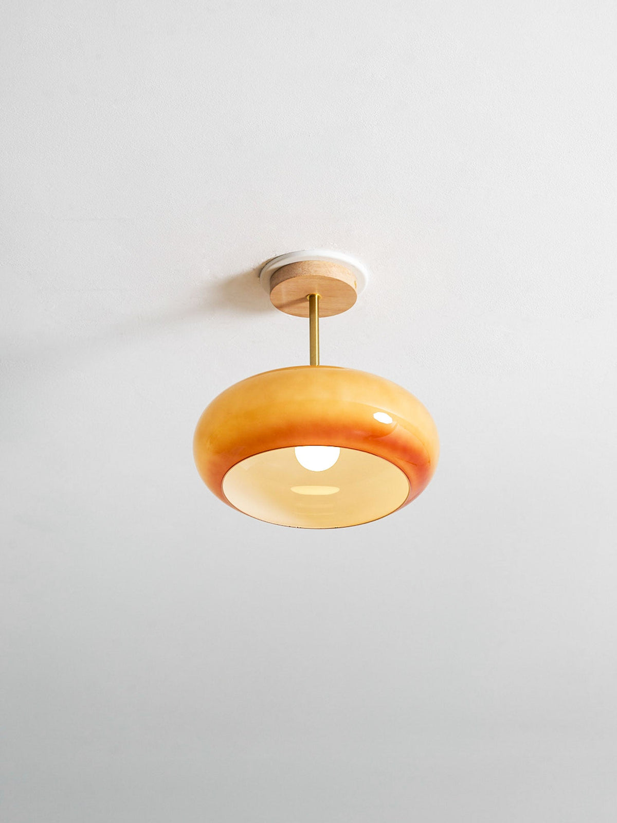Deckenleuchte Glas Holz Weiß Orange Ø28cm Schlafzimmer Esszimmer Bauhaus Vintage Deckenlampe Mid-Century Retro Stimmungslicht | Sansoti
