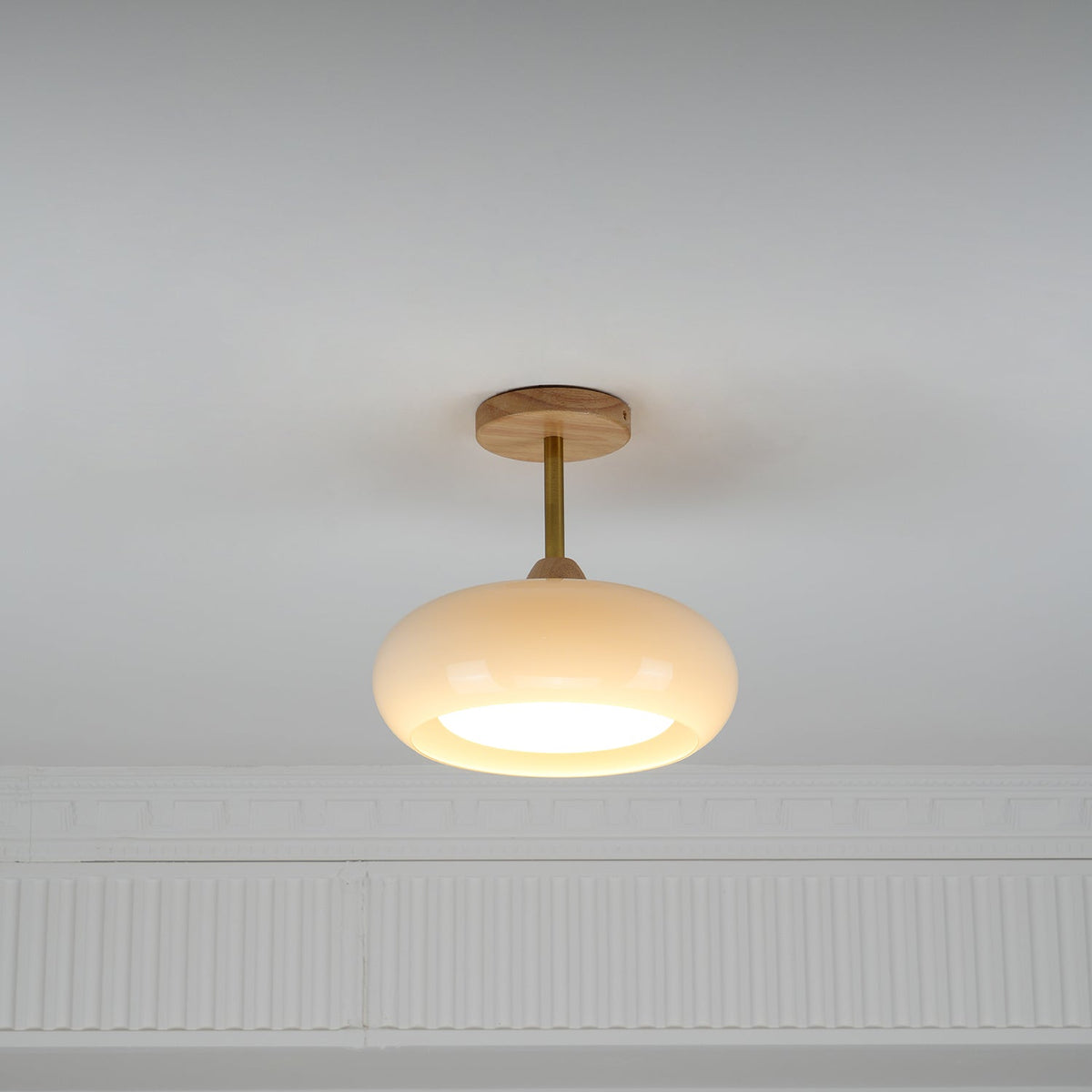 Deckenleuchte Glas Holz Weiß Orange Ø28cm Schlafzimmer Esszimmer Bauhaus Vintage Deckenlampe Mid-Century Retro Stimmungslicht | Sansoti