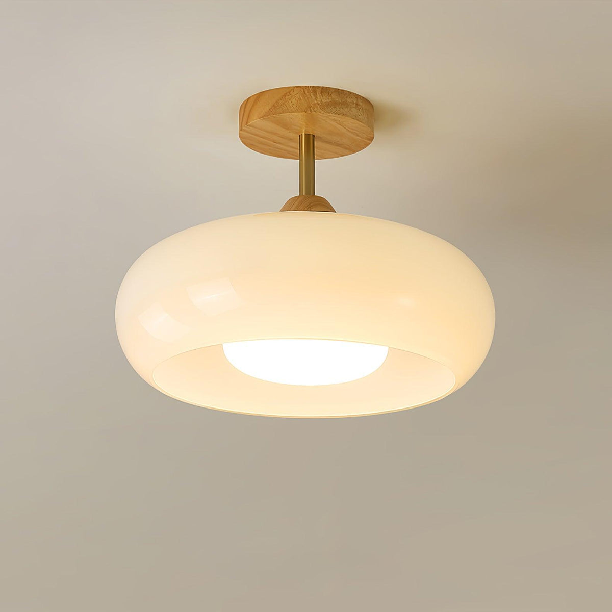 Deckenleuchte Glas Holz Weiß Orange Ø28cm Schlafzimmer Esszimmer Bauhaus Vintage Deckenlampe Mid-Century Retro Stimmungslicht | Sansoti