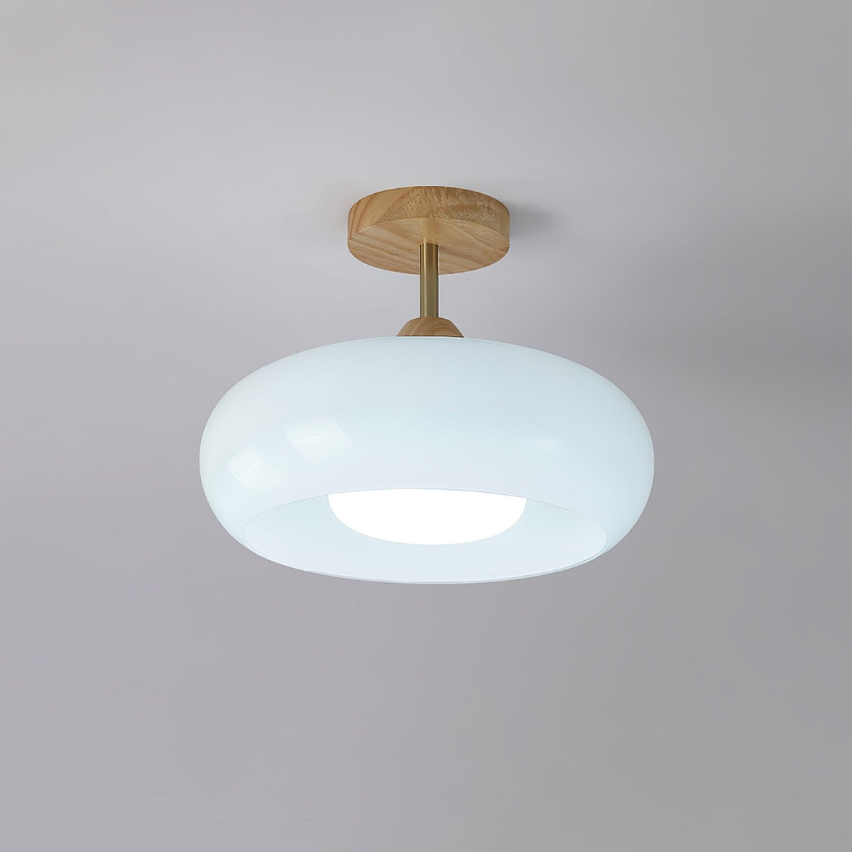 Deckenleuchte Glas Holz Weiß Orange Ø28cm Schlafzimmer Esszimmer Bauhaus Vintage Deckenlampe Mid-Century Retro Stimmungslicht | Sansoti
