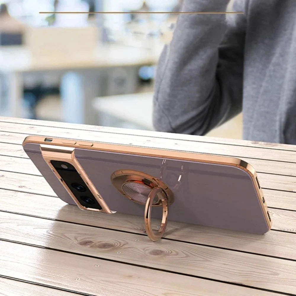 Handyhülle mit drehbarem Ring und Standfuß für Google Pixel – kompatibel mit magnetischer Autohalterung, Schutz | Sansoti