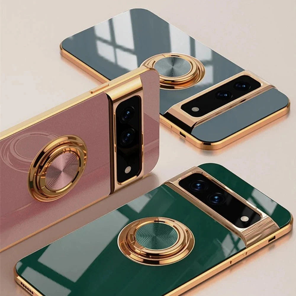 Handyhülle mit drehbarem Ring und Standfuß für Google Pixel – kompatibel mit magnetischer Autohalterung, Schutz | Sansoti