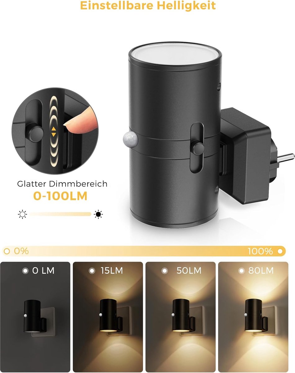 Dimbare LED Stopcontactlamp Warm Wit 3000K Instelbare Helderheid Compact Nachtlicht voor Gang Slaapkamer Kinderkamer Eenvoudige Installatie zonder Gereedschap | Sansoti
