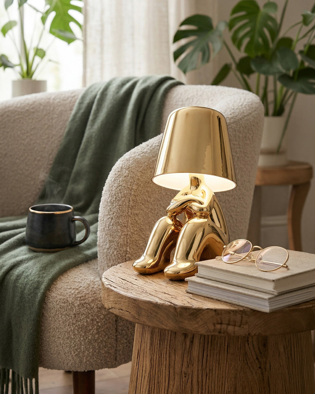 Lampe de table en métal sculpture figure lumière d’ambiance tactile dimmable LED veilleuse or argent design moderne décoratif | Sansoti