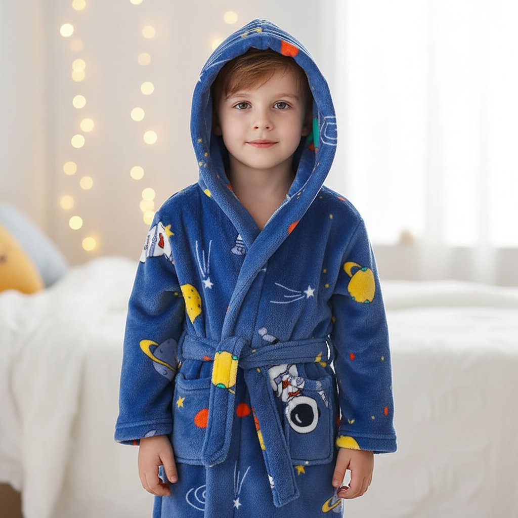 Soft Children's Fluffy Fleece Bathrobe with Hood Morning Robe for Boys Girls Ages 2-12 Warm Bathrobes Bathroom | Sansoti
