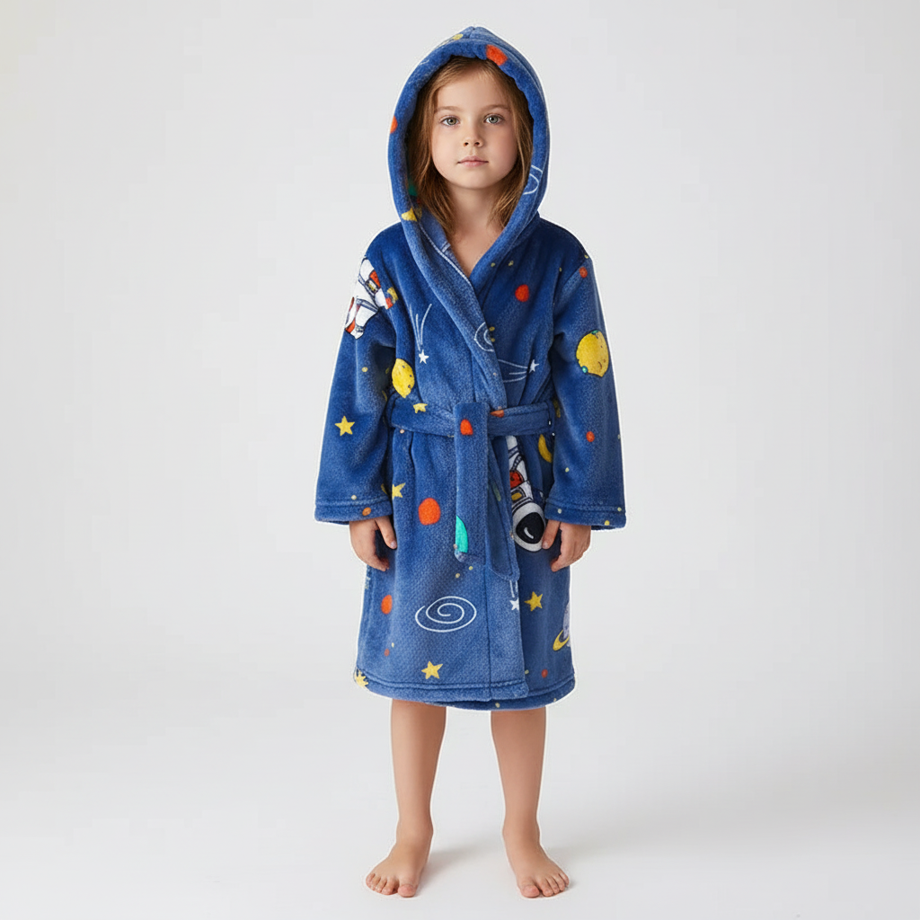 Soft Children's Fluffy Fleece Bathrobe with Hood Morning Robe for Boys Girls Ages 2-12 Warm Bathrobes Bathroom | Sansoti