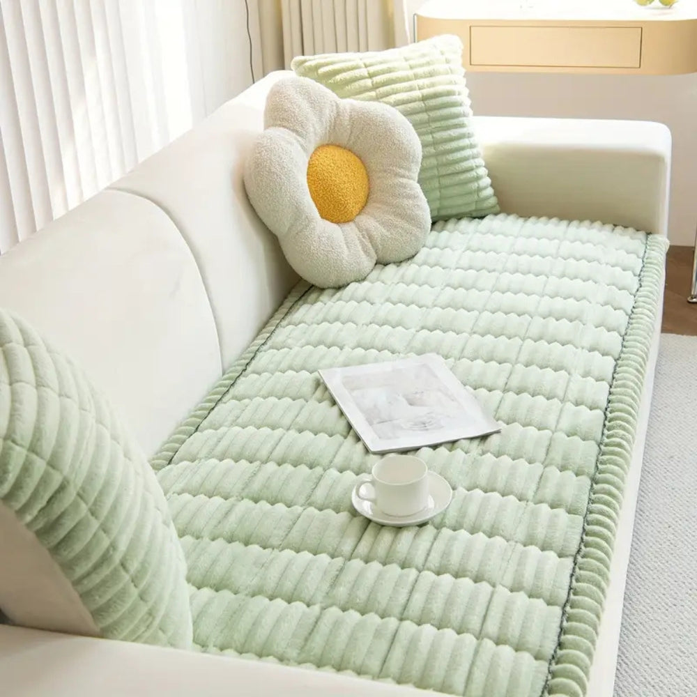Luxuriöse Sofahusse mit gefaltetem Rand – Weicher Flanell – Rutschfest – Maschinenwaschbar – Für 2- und 3-Sitzer Sofas | Sansoti