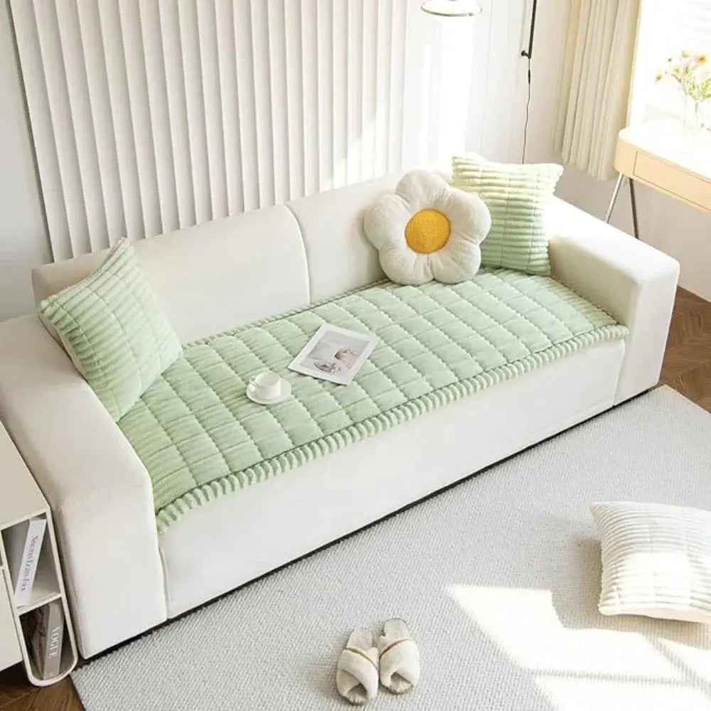 Elastische Jacquard Sofahusse mit Rüschen – Stretchstoff für 3-Sitzer Sofa und Sessel | Sansoti