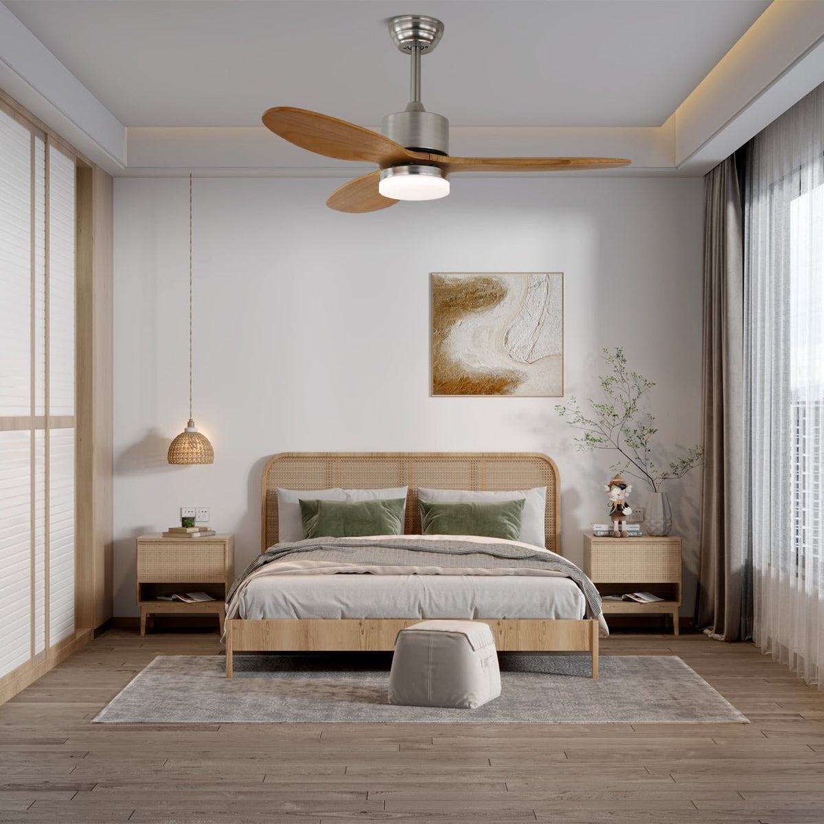 Elara Deckenventilator mit Beleuchtung — Minimalistisches Design mit Holzflügeln für optimale Luftzirkulation | Sansoti