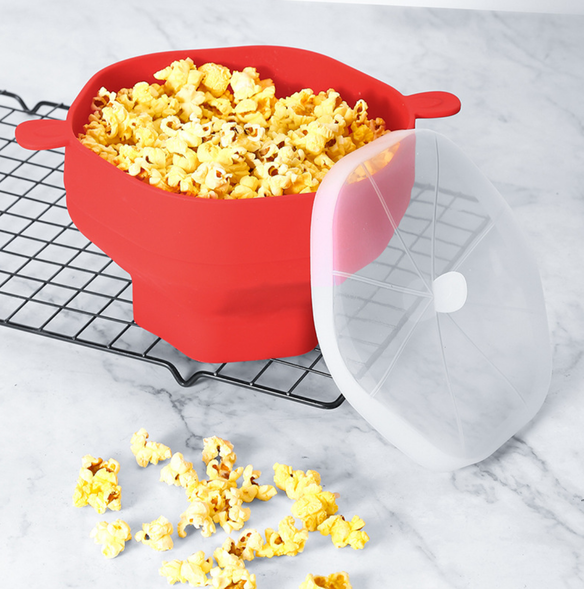 Faltbare Mikrowellen-Popcornschale Wiederverwendbar aus Silikon mit Deckel | Sansoti
