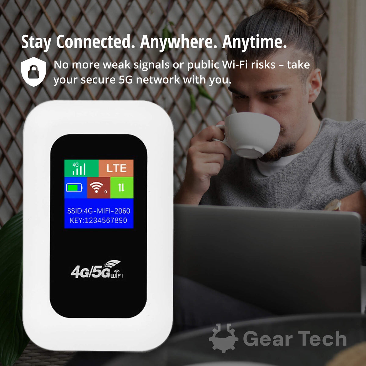 Portable 5G WiFi Router – Secure Mobile Internet Connection for Camper, Caravan, and Travel | 10 Devices | 150 Mbps | Sansoti