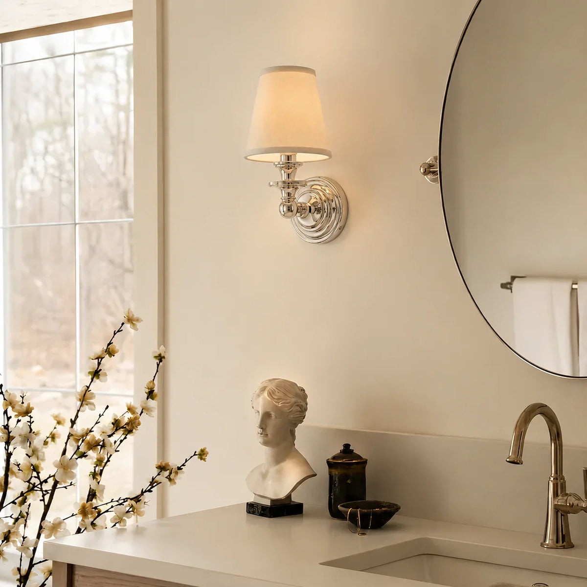 Vintage Wall Lamp with Linen Shade and Brass Fixture – Retro Design for Bedroom and Living Room | Sansoti