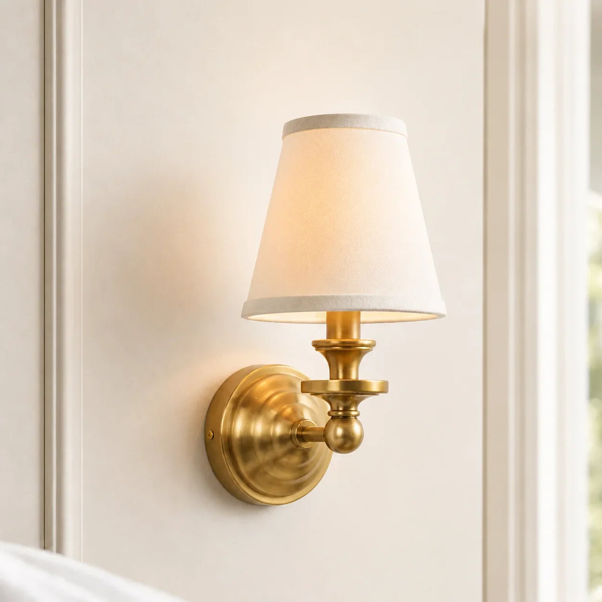 Vintage Wall Lamp with Linen Shade and Brass Fixture – Retro Design for Bedroom and Living Room | Sansoti