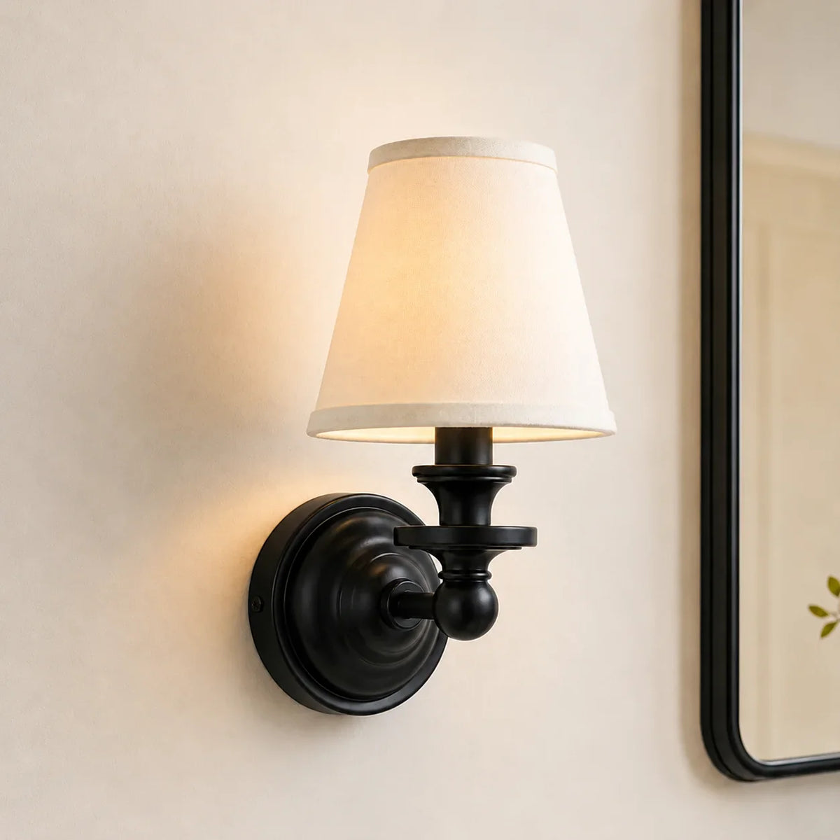 Vintage Wall Lamp with Linen Shade and Brass Fixture – Retro Design for Bedroom and Living Room | Sansoti