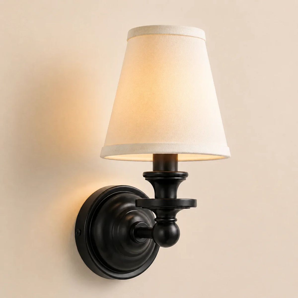 Vintage Wall Lamp with Linen Shade and Brass Fixture – Retro Design for Bedroom and Living Room | Sansoti