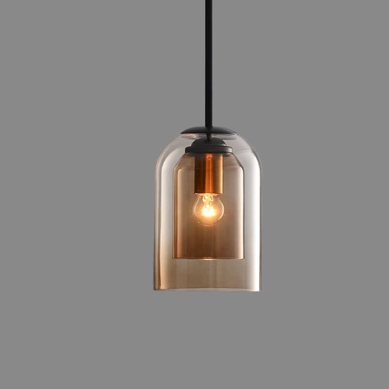 Lámpara colgante doble de vidrio E27, vidrio ahumado y ámbar, vintage, retro, salón, comedor y cocina, luz ambiental, industrial, moderna | Sansoti