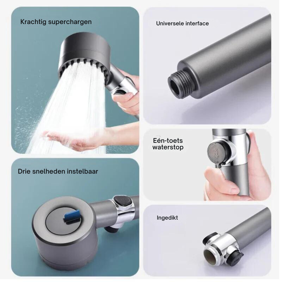 High-Pressure Shower Head with 4 Water Settings – Energy and Water Saving – Universal | Sansoti