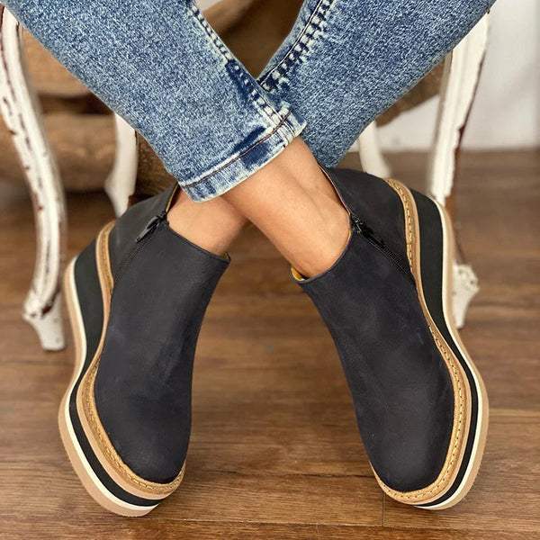 Enkellaarsjes Dames Plateauzool Rits Herfstschoenen Comfortabel Katoen Veelzijdig Stijlvol Dagelijks | Sansoti