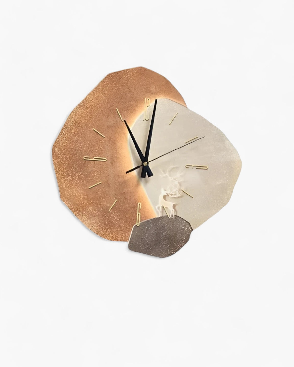 Wall Clock with Moon Relief and Optional Lighting Black Gold Concrete Look Scandinavian Interior Decorative Time Display Living Room Bedroom Office Modern Minimalist Wall Decoration | Sansoti