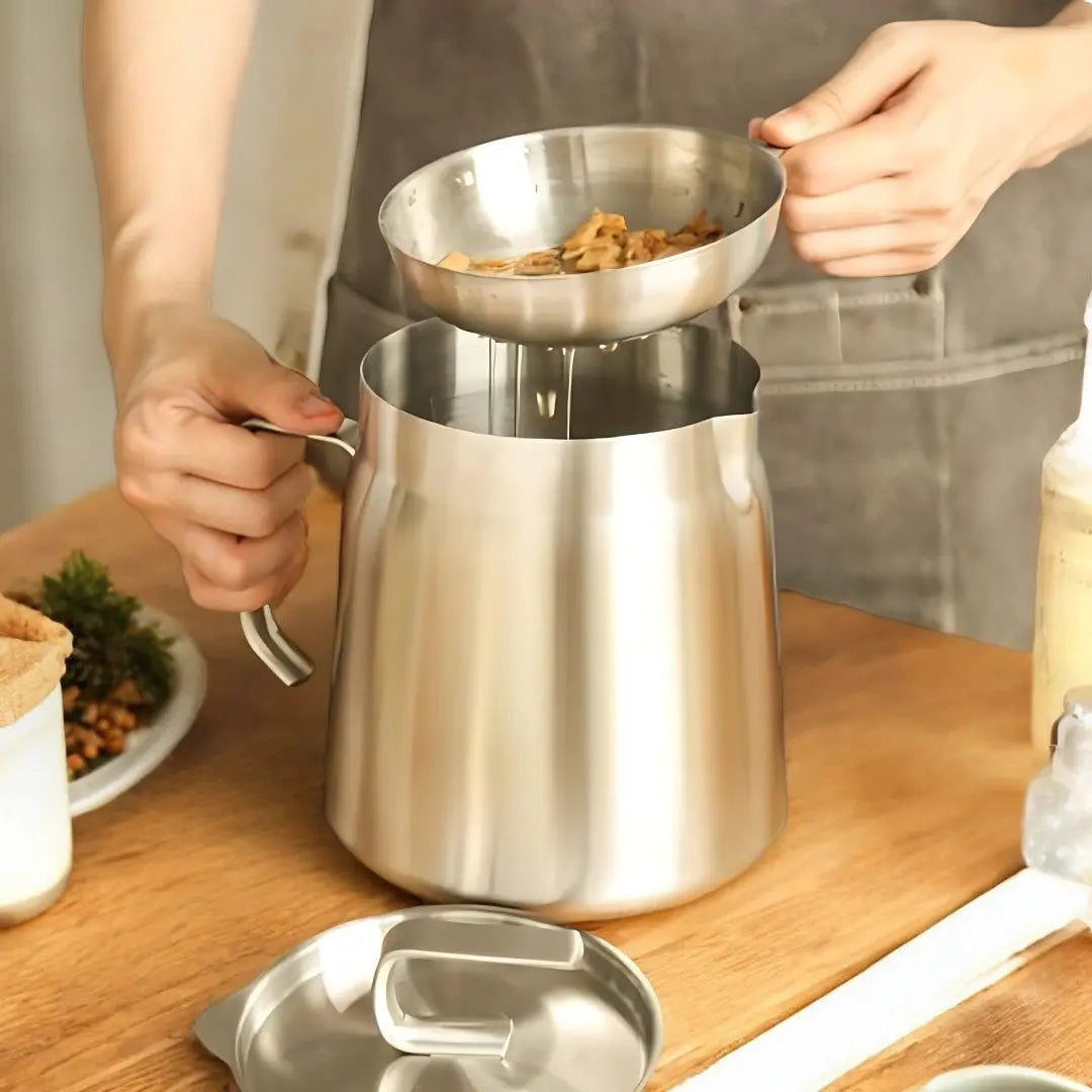 Fritteuse Edelstahl Eingebauter Filter Öl Wiederverwendung 2-in-1 Sieb Frittieren Küche | Sansoti