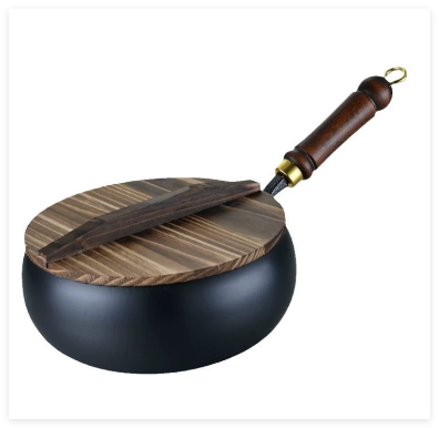 Wok hondo de hierro con tapa, 24cm, 26cm, 28cm y 30cm, antiadherente, para inducción, gas, vitrocerámica y electricidad, sartén para saltear, hierro fundido, cocina | Sansoti