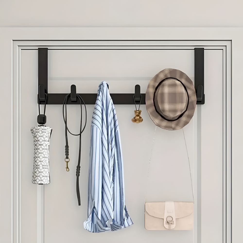 Door Coat Rack with 5 Hooks Stainless Steel Hanging System for Clothes | Sansoti