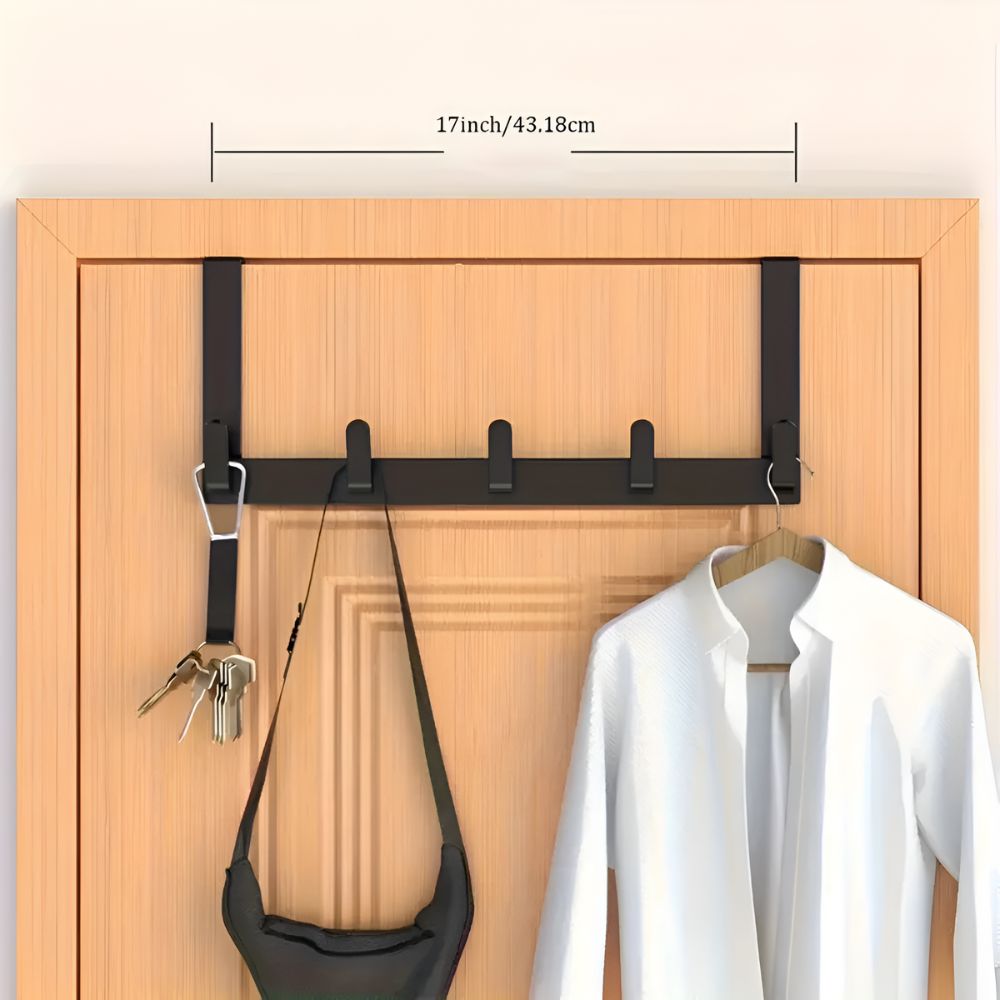 Door Coat Rack with 5 Hooks Stainless Steel Hanging System for Clothes | Sansoti