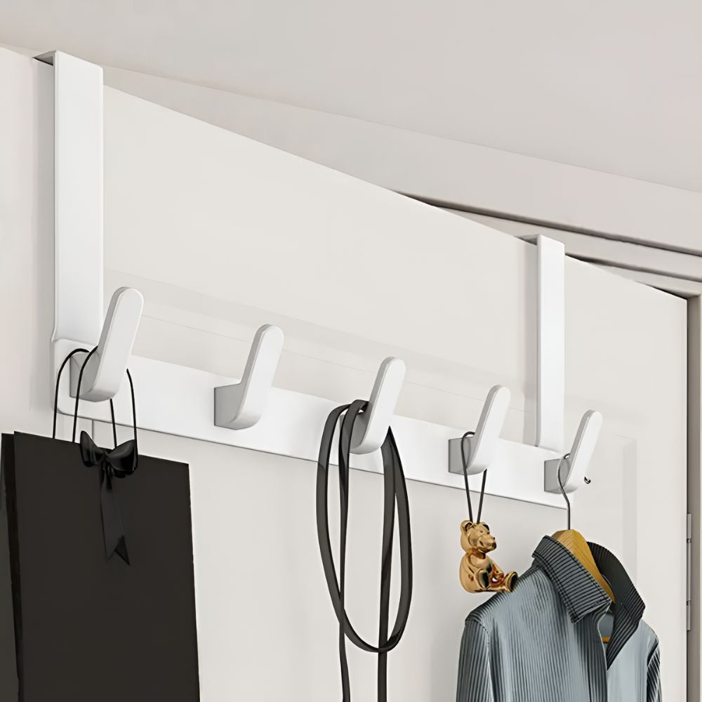 Door Coat Rack with 5 Hooks Stainless Steel Hanging System for Clothes | Sansoti